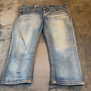 Maurices Jeans Blue Wash Denim Embellished Pockets Womens Size 13/14 38x23"